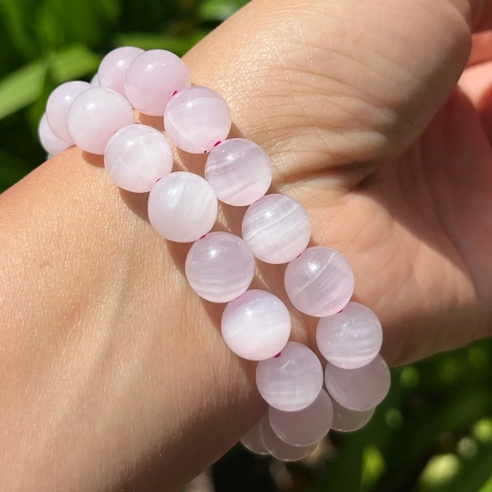 10mm stretchable banded pink‎ calcite bracelet